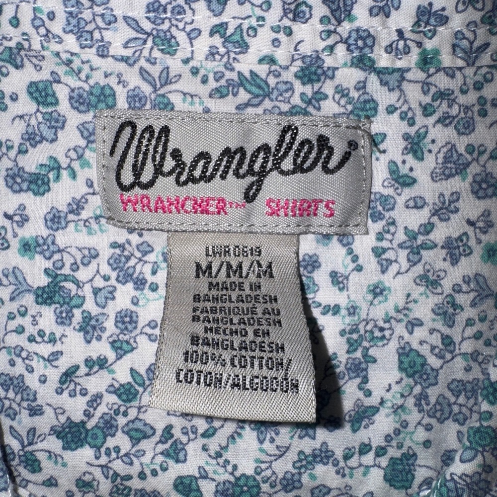 Wrangler Wrancher Womens Blue Floral Western Pearl Snap Short Sleeve Shirt M - Picture 6 of 13